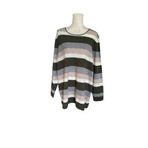41 Hawthorn Women's Grey/Beige Striped 100% Cashmere Crewneck Sweater Sz 3X NWT